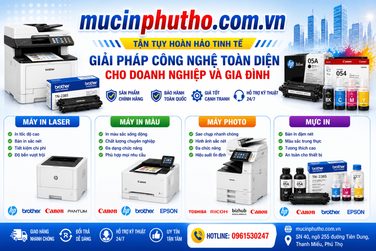 Đổ mực in, cho thuê máy photo, bán máy in laser, máy in màu